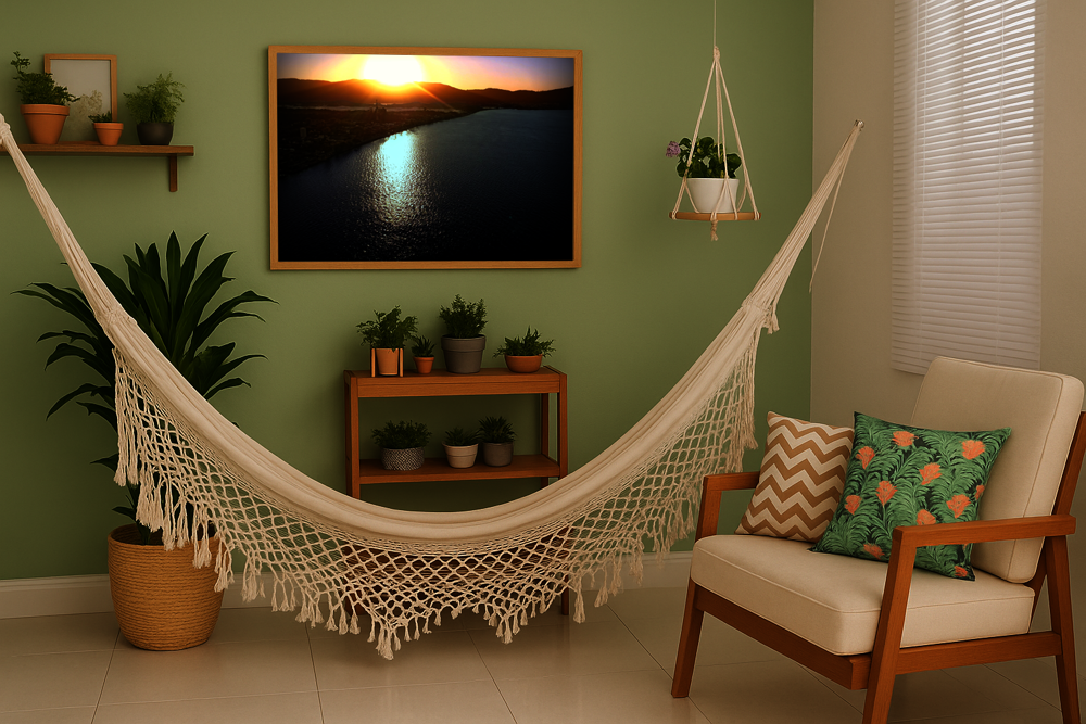 Mockup do pôster pôr-do-sol na Lagoa da Conceição na parede